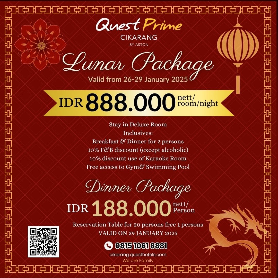 Quest Prime Cikarang by ASTON Hadirkan Promo Imlek 2025 yang Berkesan dalam 'Lunar Package Stay & Dine' 1 B640D71B AF69 452A 994D 1055F579237B