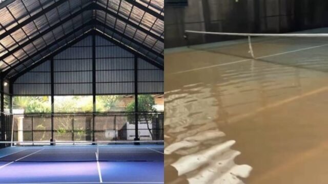 Lapangan Tenis Indoor Rumah Raffi Ahmad Tergenang Banjir