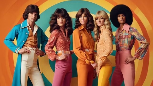 Tahun 2026, Gaya Retro 70-an Kuasai Mode Global 1 a group of models wearing 70s clothing with a retro background Sedang e1789841632109